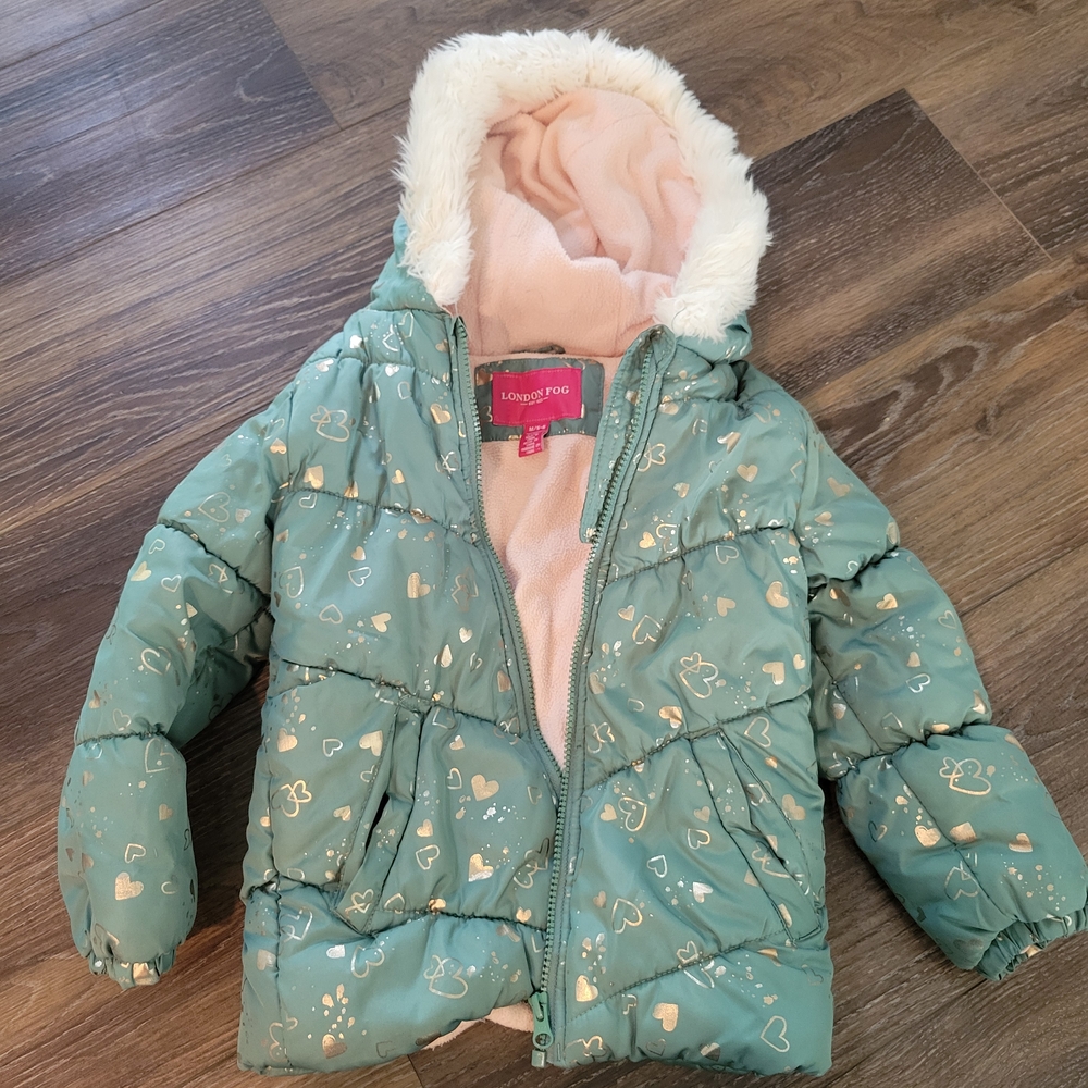 Kids' Green Puffer Jacket with Gold Accents